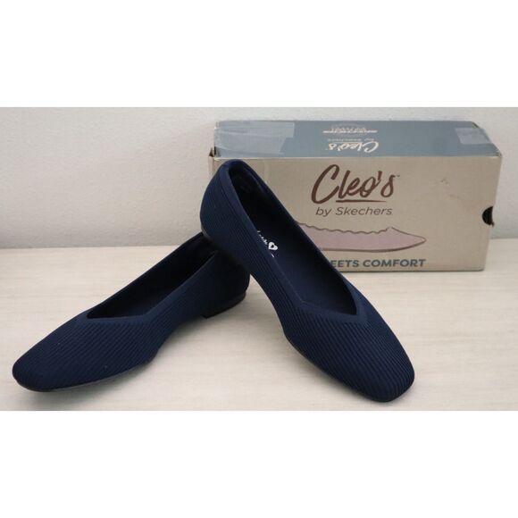 Cleo's x Skechers 159126 Women Sz 8.5 Navy Blue Cleo Square Blissful Soul Flats - Picture 1 of 12